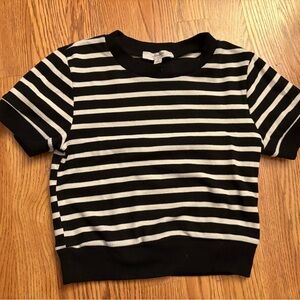 Black and White Striped Cropped Shirt